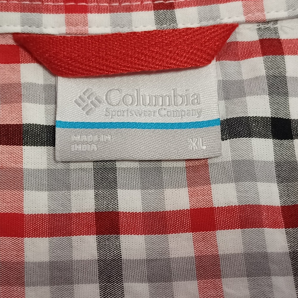 Columbia Mens XL Plaid Button Down Shirt Red Black Grey AM7968 Cotton Stretch - Picture 2 of 12